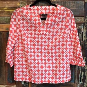 Talbots Petites Womens Geometric Colorful Blouse Top Sz S Coastal Career Preppy